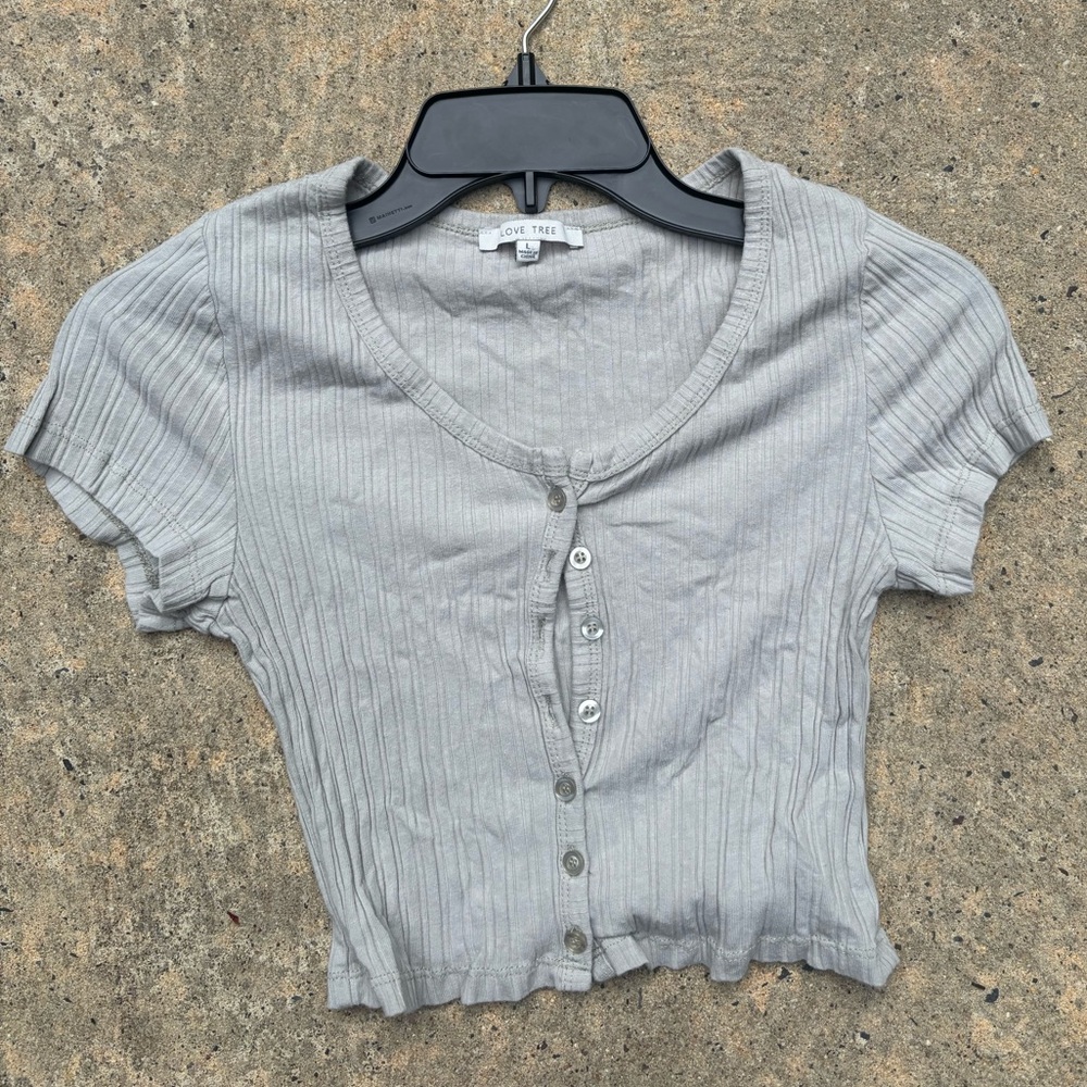 Love Tree Light Gray Ribbed Crop Top